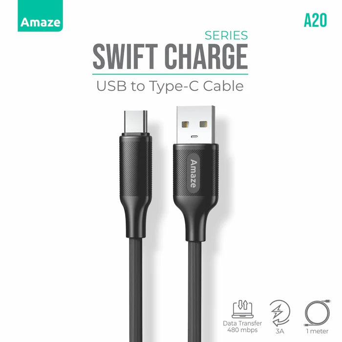 Buy Amaze A20 Swift Series USB to Type C Cable 3A 1m from Vmart in Pakistan