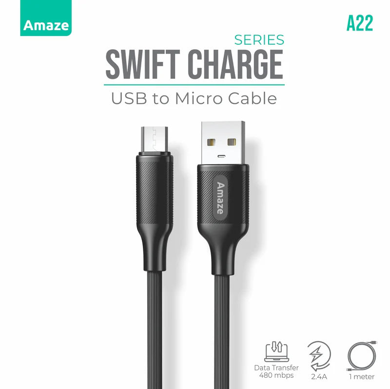 Buy Amaze A22 Swift Series USB to Micro Cable 2.4A 1m from Vmart in Pakistan