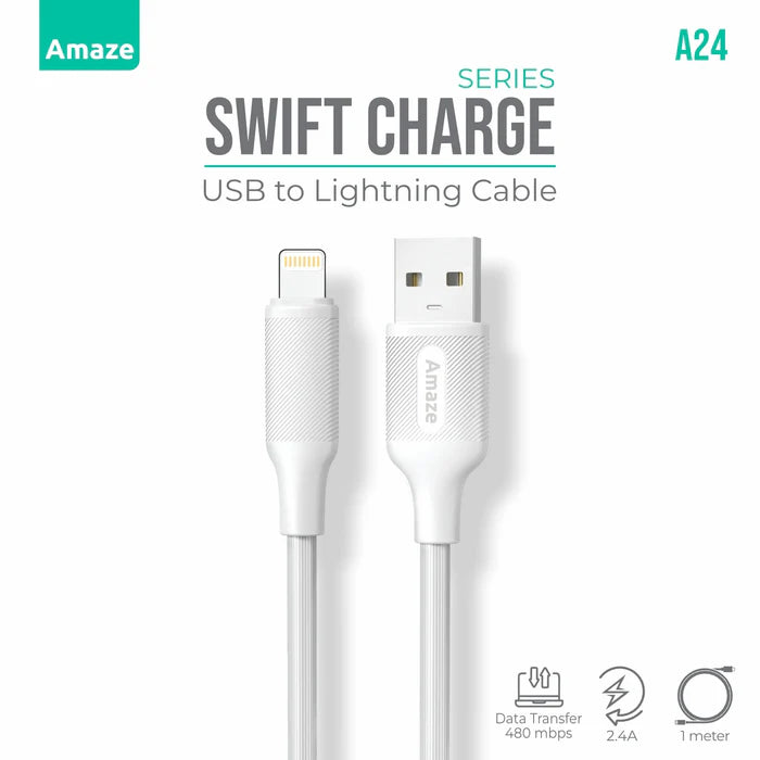 Buy Amaze A24 Swift Series USB to Lightning Cable 2.4A 1m from Vmart in Pakistan