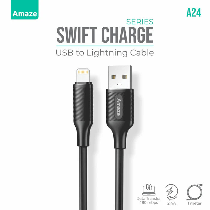 Buy Amaze A24 Swift Series USB to Lightning Cable 2.4A 1m from Vmart in Pakistan