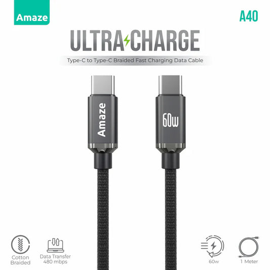 Buy Amaze A40 Ultra Charge Type C To Type C Cable 60w 1m from Vmart in Pakistan
