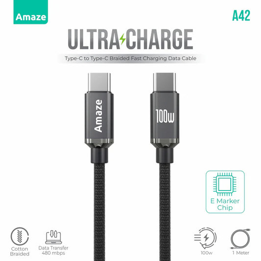 Buy Amaze A42 Ultra Charge Type C to Type C Cable 100w 1m from Vmart in Pakistan
