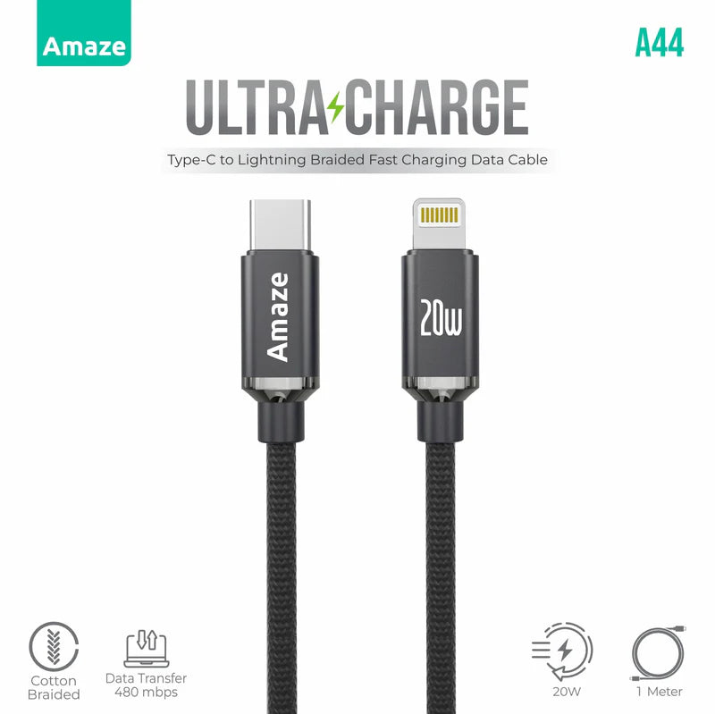 Buy Amaze A44 Ultra Charge Type C to Lightning Cable 20W 1m from Vmart in Pakistan