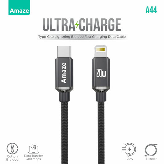 Buy Amaze A44 Ultra Charge Type C to Lightning Cable 20W 1m from Vmart in Pakistan
