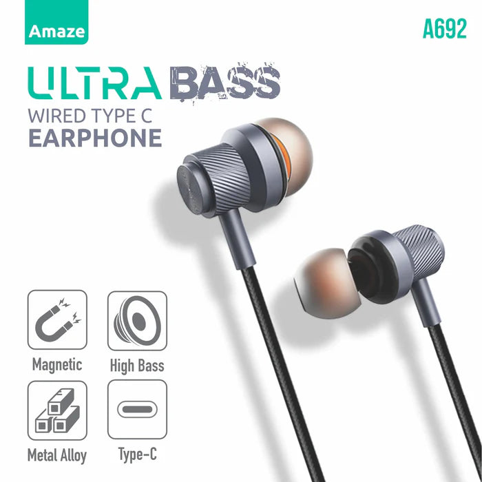 Buy Amaze A692 Ultra Bass with Magnetic Buds Wired type C Handsfree from Vmart in Pakistan