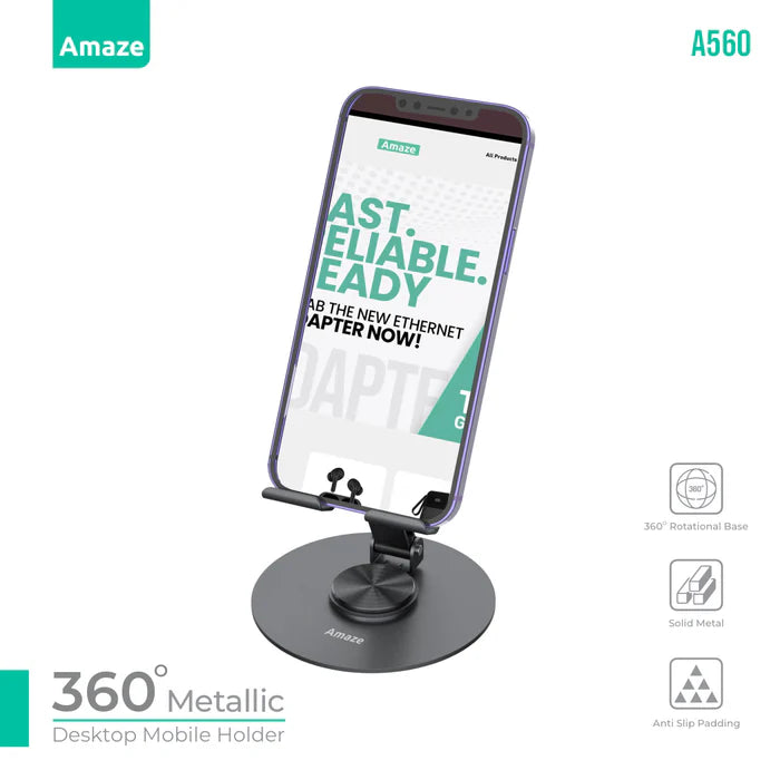 Buy Amaze A560 360 Degree Metallic Desktop Mobile Holder Gray from Vmart in Pakistan