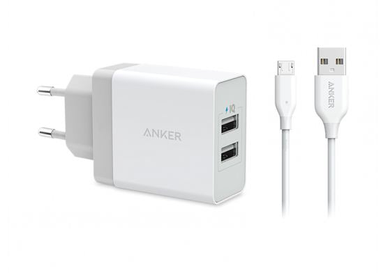 Buy Anker 24W 2-Port USB Charger & 3ft Micro USB Cable - White from Vmart in Pakistan