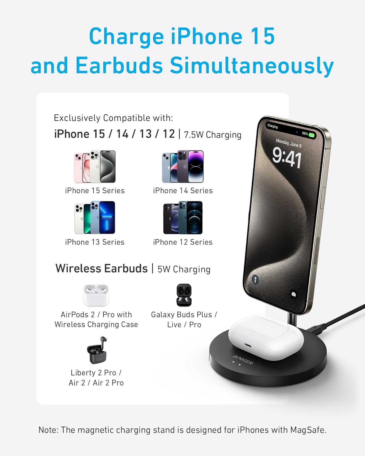 Buy Anker PowerWave 2-in-1 Magnetic Wireless Charging Stand from Vmart in Pakistan