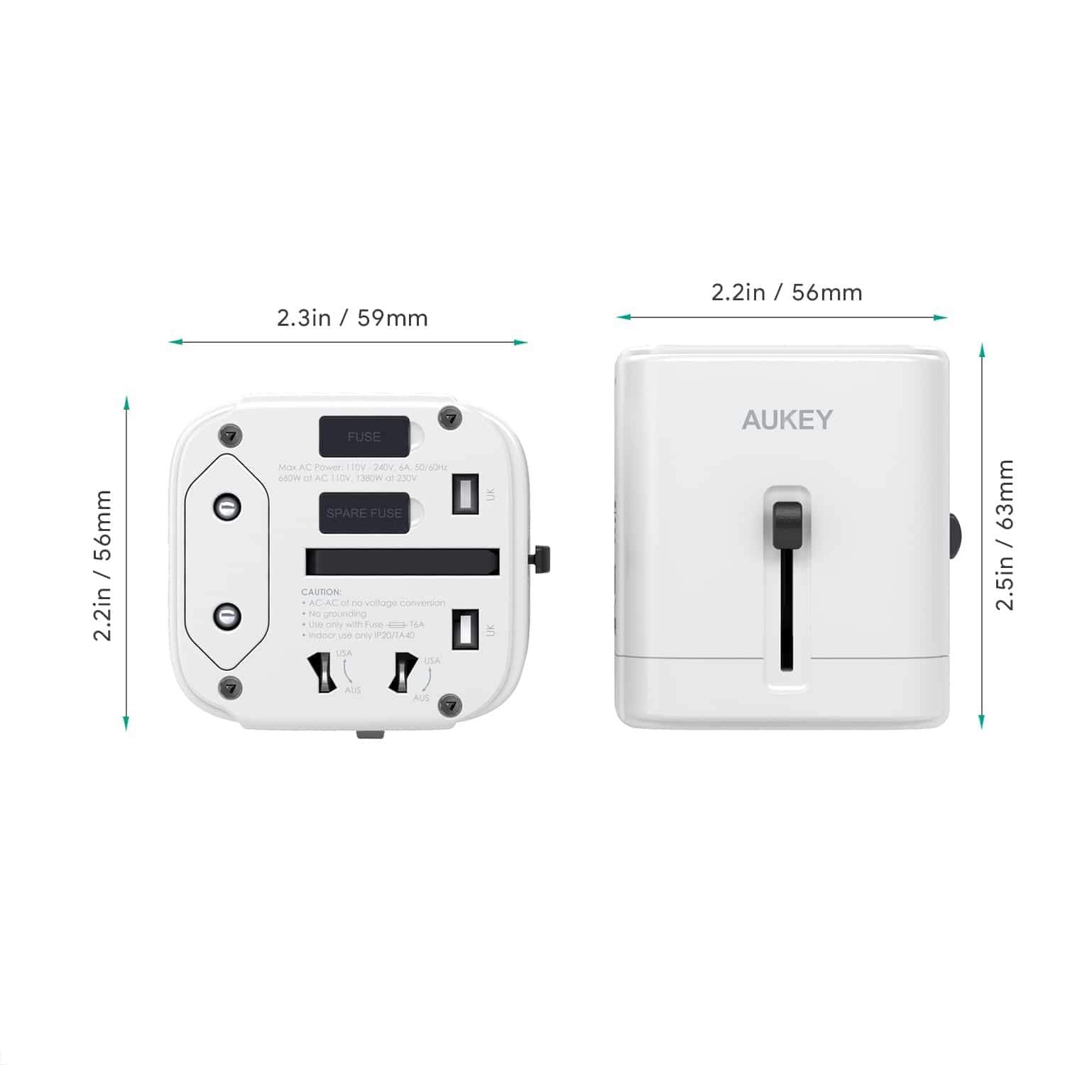 Buy Aukey PA-TA01 Universal Travel Adapter With USB-C And USB-A Ports White from Vmart in Pakistan