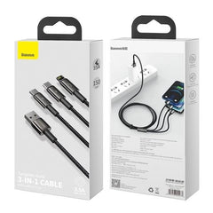 Buy Baseus Tungsten Gold 3 in 1 Fast Charging Data Cable USB to M+L+C 3.5A 1.5m - Black from Vmart in Pakistan
