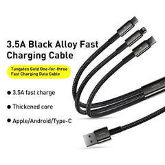 Buy Baseus Tungsten Gold 3 in 1 Fast Charging Data Cable USB to M+L+C 3.5A 1.5m - Black from Vmart in Pakistan
