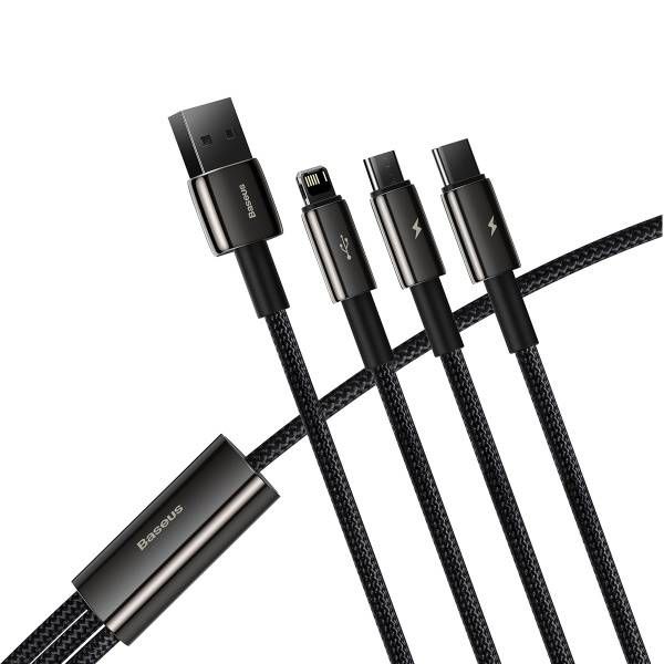 Buy Baseus Tungsten Gold 3 in 1 Fast Charging Data Cable USB to M+L+C 3.5A 1.5m - Black from Vmart in Pakistan