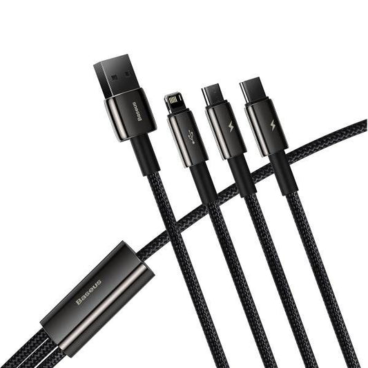 Buy Baseus Tungsten Gold 3 in 1 Fast Charging Data Cable USB to M+L+C 3.5A 1.5m - Black from Vmart in Pakistan