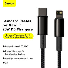 Buy Baseus Tungsten Gold Fast Charging Data Cable Type-C to Lightning PD 20W 2m - Black from Vmart in Pakistan