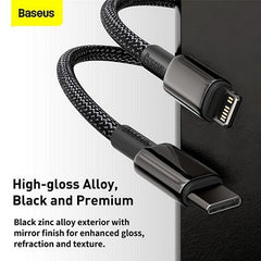Buy Baseus Tungsten Gold Fast Charging Data Cable Type-C to Lightning PD 20W 1m Black from Vmart in Pakistan