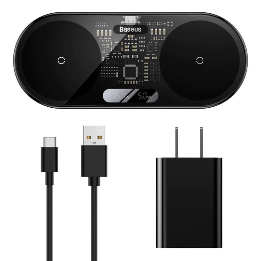 Buy Baseus Digital LED Display 2in1 Wireless Charger 20W Black CN (Quick Charger 12V/2A(CN)+USB For type-C 3A 1m from Vmart in Pakistan