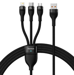 Buy Baseus Flash Series Ⅱ One for Three Fast Charging Data Cable USB to M+L+C 100W 1.2m Black from Vmart in Pakistan