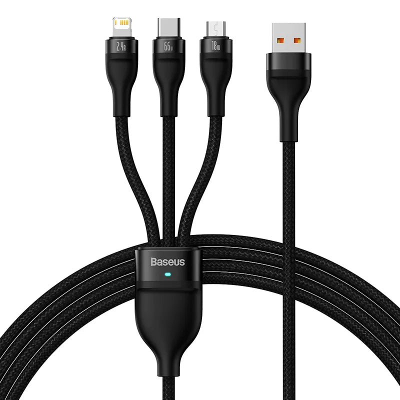 Buy Baseus Flash Series Ⅱ One-for-three Fast Charging Data Cable USB to M+L+C 66W 1.2m Black from Vmart in Pakistan