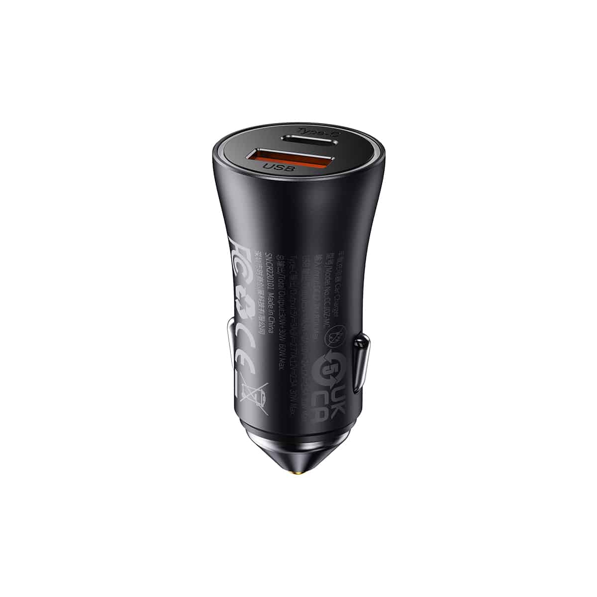 Buy Baseus Golden Contactor Max Dual Fast Charger Car Charger U+C 60W - Dark Gray from Vmart in Pakistan