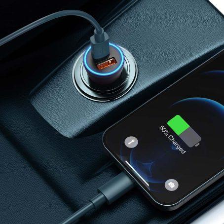 Buy Baseus Golden Contactor Max Dual Fast Charger Car Charger U+C 60W - Dark Gray from Vmart in Pakistan