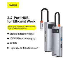 Buy Baseus Metal Gleam 4-in-1 Type C HUB (HDMI+USB3.0*2+PD) from Vmart in Pakistan