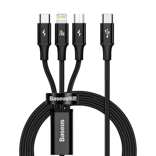 Buy Baseus Rapid Series 3-in-1 Fast Charging Data Cable Type-C to Micro+iPhone+Type-C PD 20W 1.5m from Vmart in Pakistan