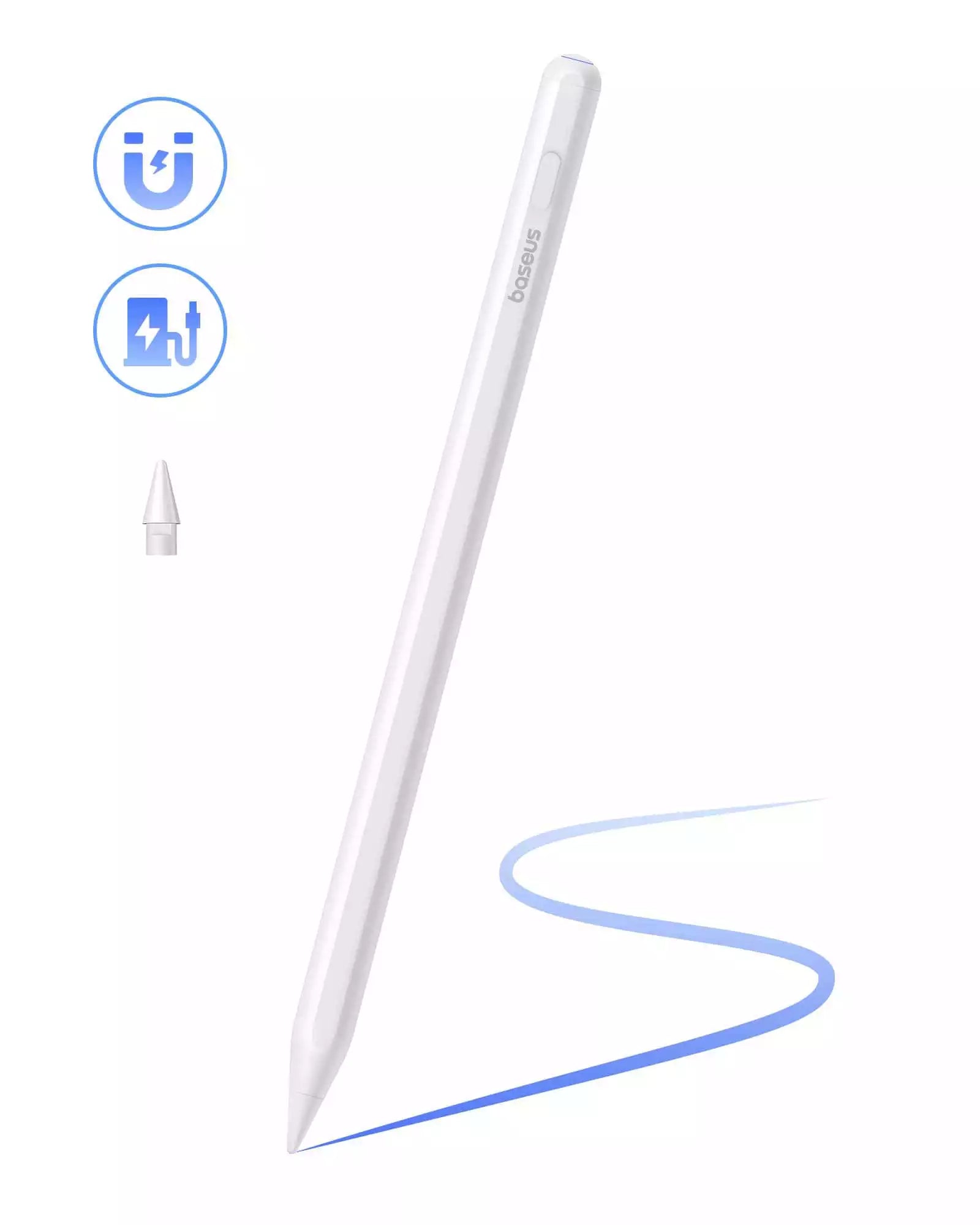 Buy Baseus Smooth Writing 2 Series Dual Charging Stylus Active Version Wireless/Cabled Charging, Moon White(Active Version wireless/cabled charging with type-C cable and active pen tip) from Vmart in Pakistan