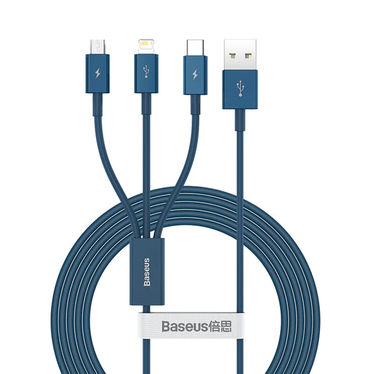 Buy Baseus Superior Series Fast Charging Data Cable USB to M+L+C 3.5A 1.5m Blue from Vmart in Pakistan