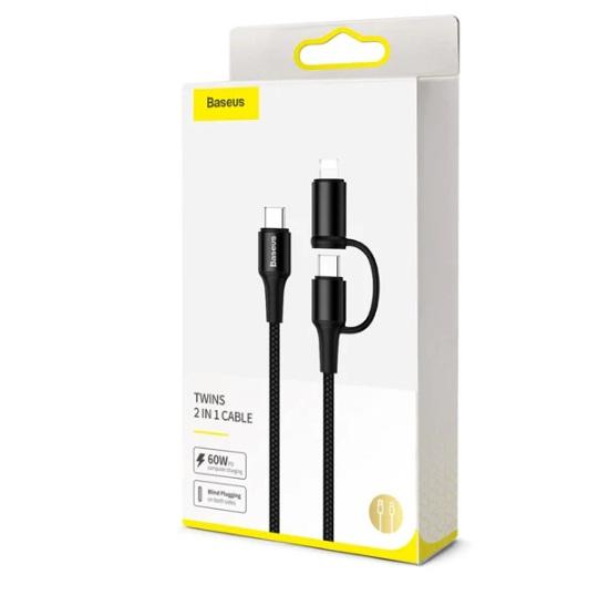 Buy Baseus Twins 2 in 1 Type C To Type C + iPhone PD 60W Cable 1m from Vmart in Pakistan