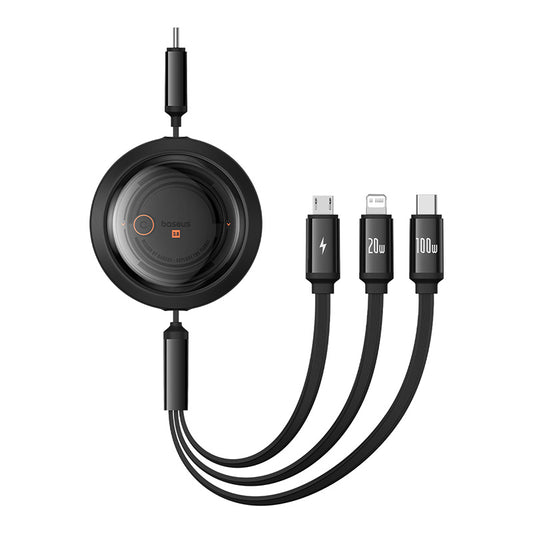 Buy Baseus Free2Draw Retractable Crystal Fast Charging Data Cable Type-C to M+L+C 100W Vmart in Pakistan