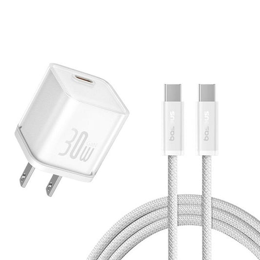 Buy Baseus GaN5S Fast Charger 1C 30W US With Baseus Dynamic 3 Series Fast Charging Data Cable Type-C to Type-C 100W 1m Cluster White from Vmart in Pakistan
