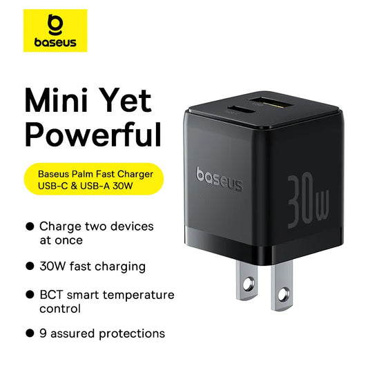 Buy Baseus Palm Fast Charger C+U 30W US Cluster Black from Vmart in Pakistan