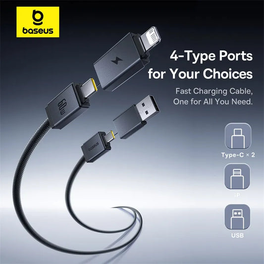 Buy Baseus Versatile Two-for-Two Fast Charging Cable U+C to C+L 60W 1m Cosmic Black from Vmart in Pakistan