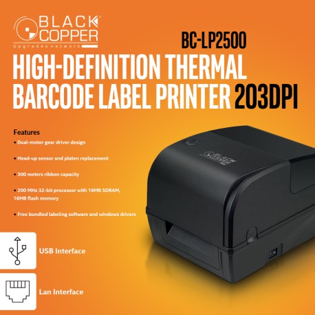 Buy Black Copper BC-LP2500 High-Definition Thermal Barcode Label Printer With LAN Port from Vmart in Pakistan