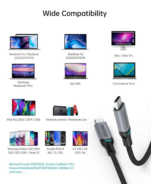 Buy Choetech XCC-1002 USB Type C to Type C 100W Fast Charging Cable 1.8m - Grey from Vmart in Pakistan
