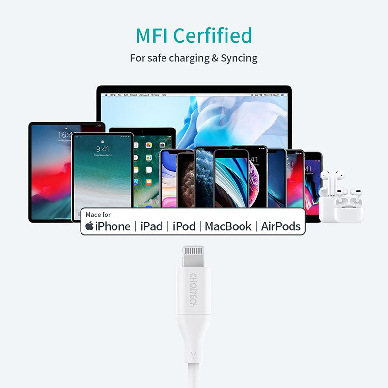 Buy Choetech IP0040 USB-C to Lightning Cable PD18/30W 1.2m White from Vmart in Pakistan