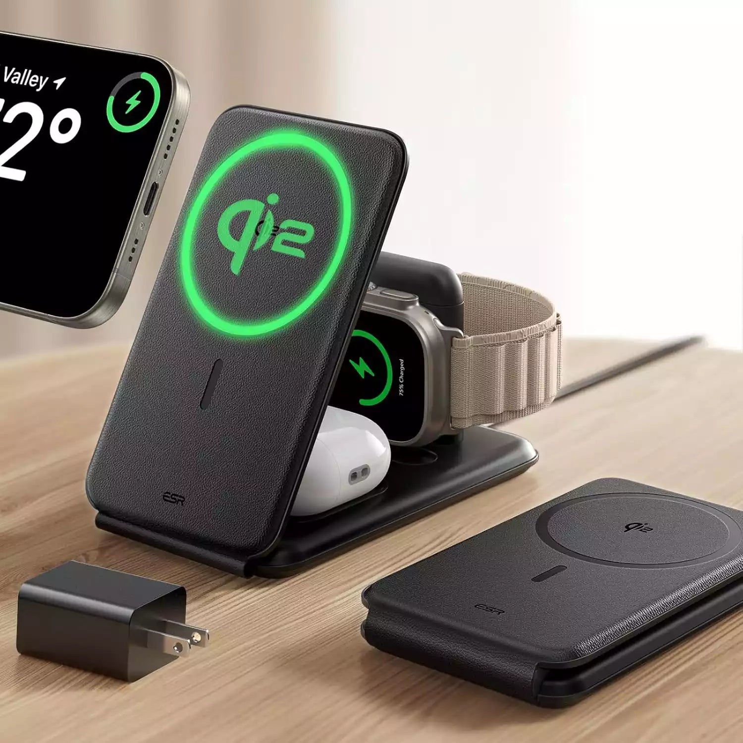 Buy ESR QI2 3 In 1 Travel Wireless Charging Set Black from Vmart in Pakistan
