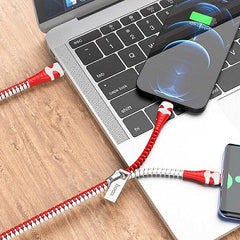 Buy Hoco U97 Zipper 2-in-1 USB to Lightning / Type-C Charging Cable - Red+White from Vmart in Pakistan