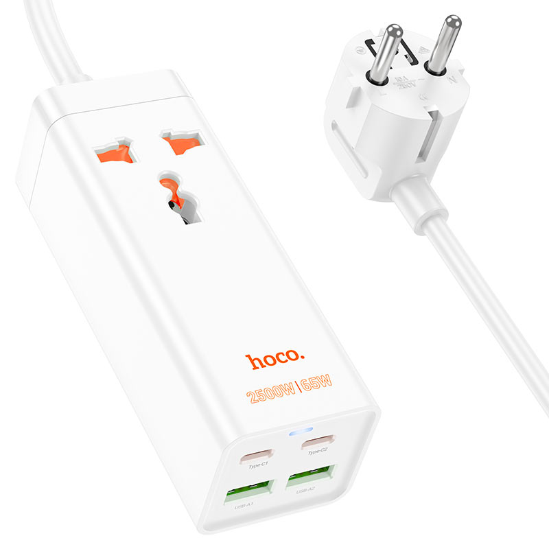 Buy Hoco AC10A Barry PD65W GaN+QC3.0+1 Socket Power strip EU White from Vmart in Pakistan