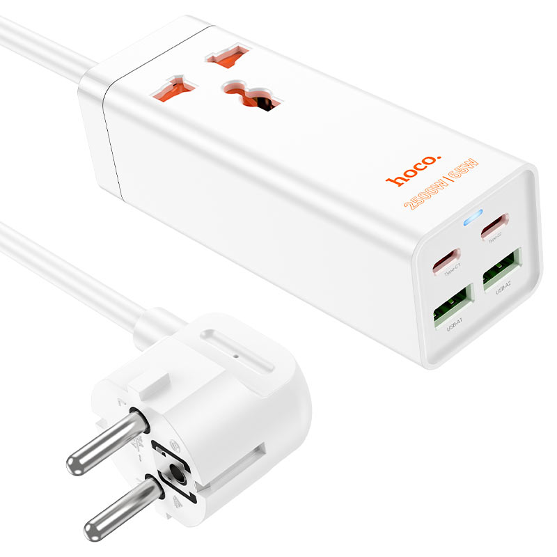Buy Hoco AC10A Barry PD65W GaN+QC3.0+1 Socket Power strip EU White from Vmart in Pakistan