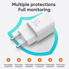 Buy Joyroom L-QP303 30W for iPhone 13 Dual Port PD+QC3.0 Intelligent Fast Charger White from Vmart in Pakistan