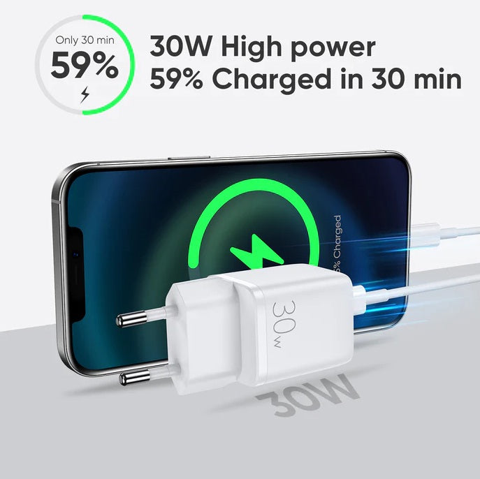Buy Joyroom L-QP303 30W for iPhone 13 Dual Port PD+QC3.0 Intelligent Fast Charger White from Vmart in Pakistan