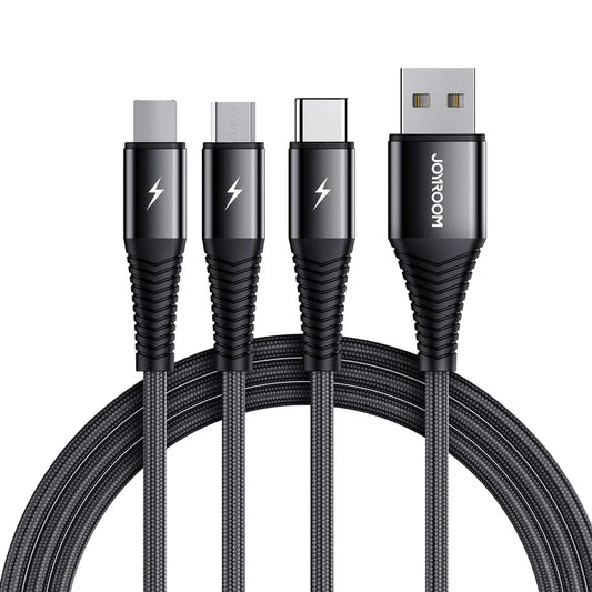 Buy Joyroom S-1230G4 3 in 1 Charging Cable Lightning+Type-C+Micro 1.2m Black from Vmart in Pakistan