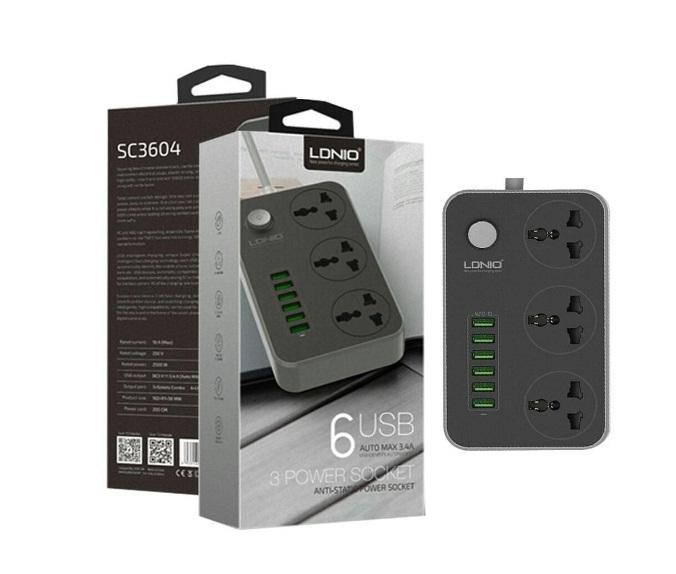 Buy Ldnio SC3604 3 AC Sockets + 6 USB Ports Power Strip from Vmart in Pakistan
