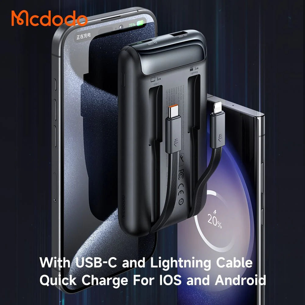 Buy Mcdodo MC-0231 33W 10000mAh Power Bank with Built in Cables Digital Display Black from Vmart in Pakistan