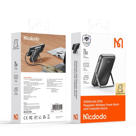 Buy Mcdodo MC-1511 2 in 1 10,000mAh 20W+15W Wireless Power Bank with Foldable Stand Black from Vmart in Pakistan