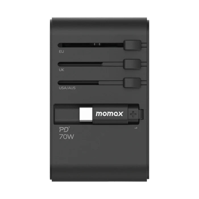 Buy Momax UA18D 1-World+ GaN 70W 3-Ports Travel Charger Built-in USB-C Cable from Vmart in Pakistan