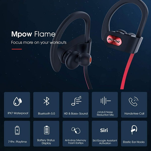 Buy Mpow Flame IPX7 Waterproof Sport Wireless Earphones - Red from Vmart in Pakistan