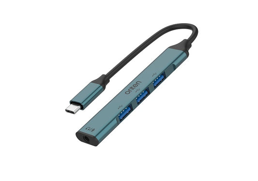 Buy Onten 9706 USB-C to 3.5mm Jack Adapter with USB 3-Port Hub from Vmart in Pakistan