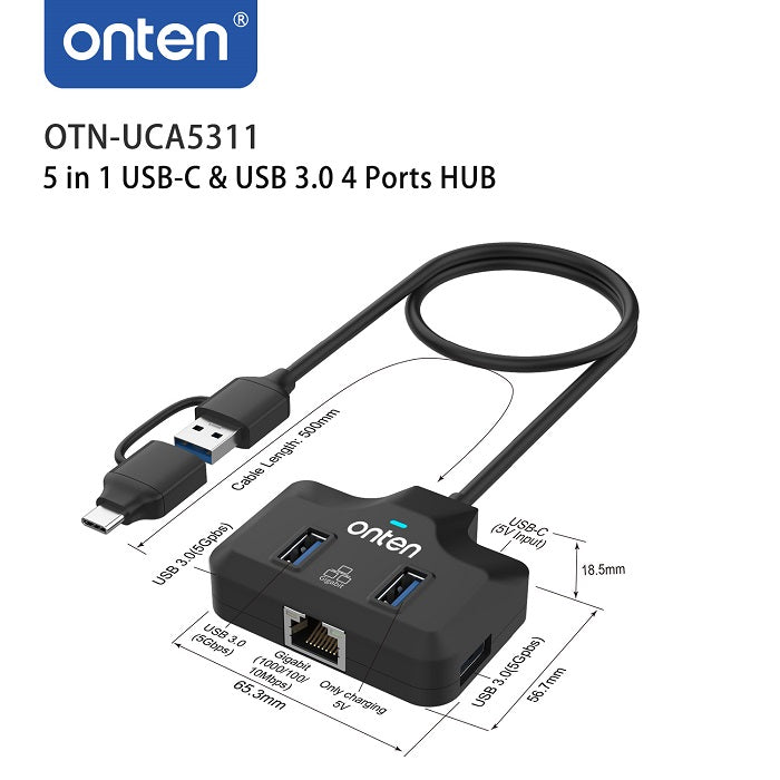 Buy Onten UCA5311 USB 3.1 Gen1 5G Hub with Ethernet Card from Vmart in Pakistan